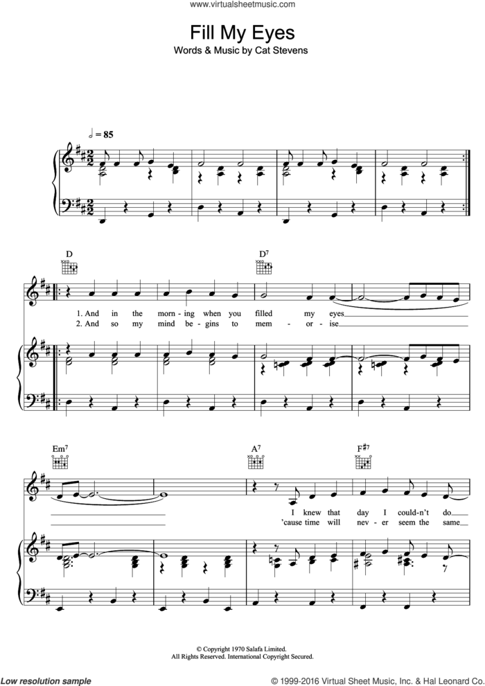 Fill My Eyes sheet music for voice, piano or guitar by Cat Stevens, intermediate skill level