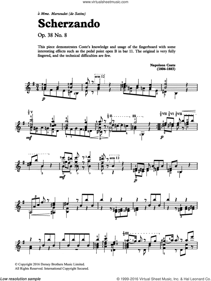 Scherzando sheet music for guitar solo (chords) by Napoleon Coste, classical score, easy guitar (chords)