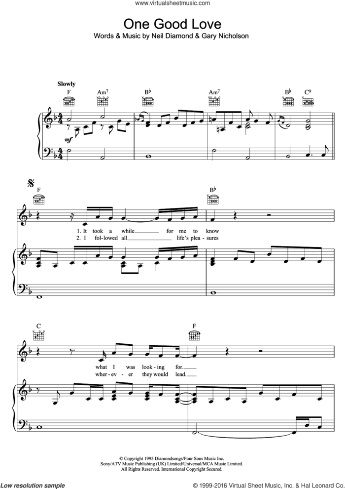One Good Love sheet music for voice, piano or guitar by Neil Diamond & Waylon Jennings, Waylon Jennings, Gary Nicholson and Neil Diamond, intermediate skill level