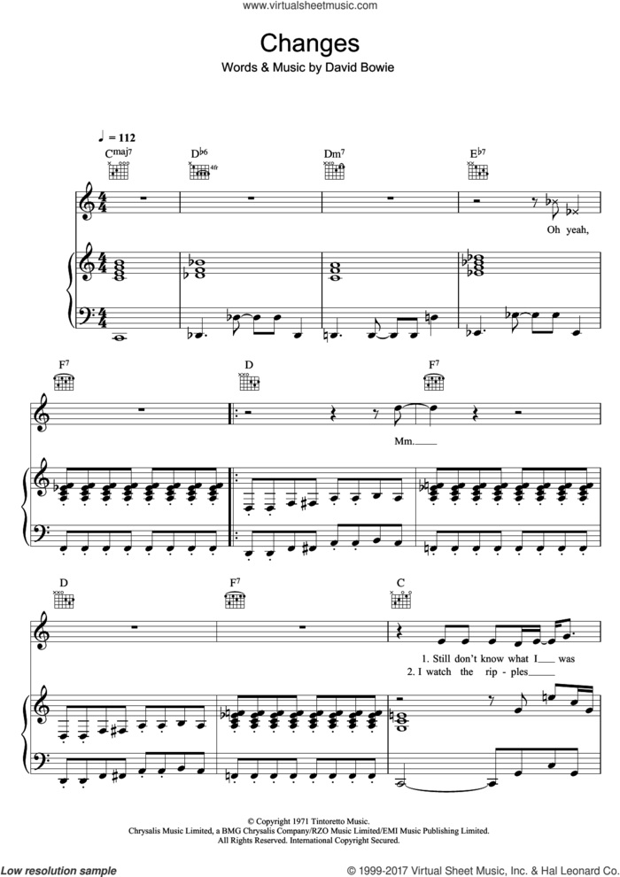 Changes sheet music for voice, piano or guitar by David Bowie, intermediate skill level
