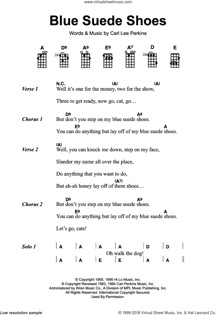 Blue Suede Shoes sheet music for guitar (chords) by Elvis Presley and Carl Perkins, intermediate skill level