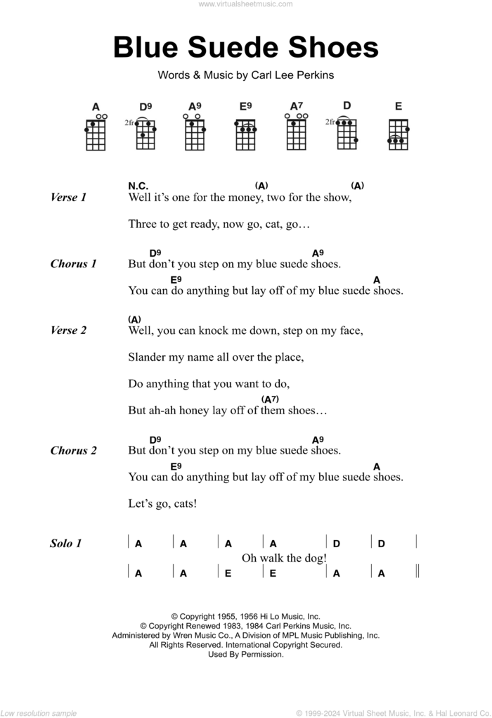 Blue Suede Shoes sheet music for guitar (chords) by Elvis Presley and Carl Perkins, intermediate skill level