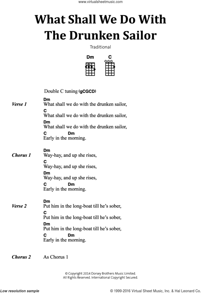 What Shall We Do With The Drunken Sailor sheet music for ukulele (chords), intermediate skill level