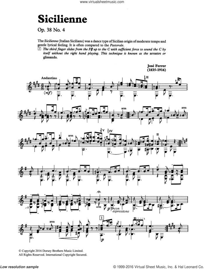 Sicilienne sheet music for guitar solo (chords) by Jose Ferrer and JosAA Ferrer, classical score, easy guitar (chords)