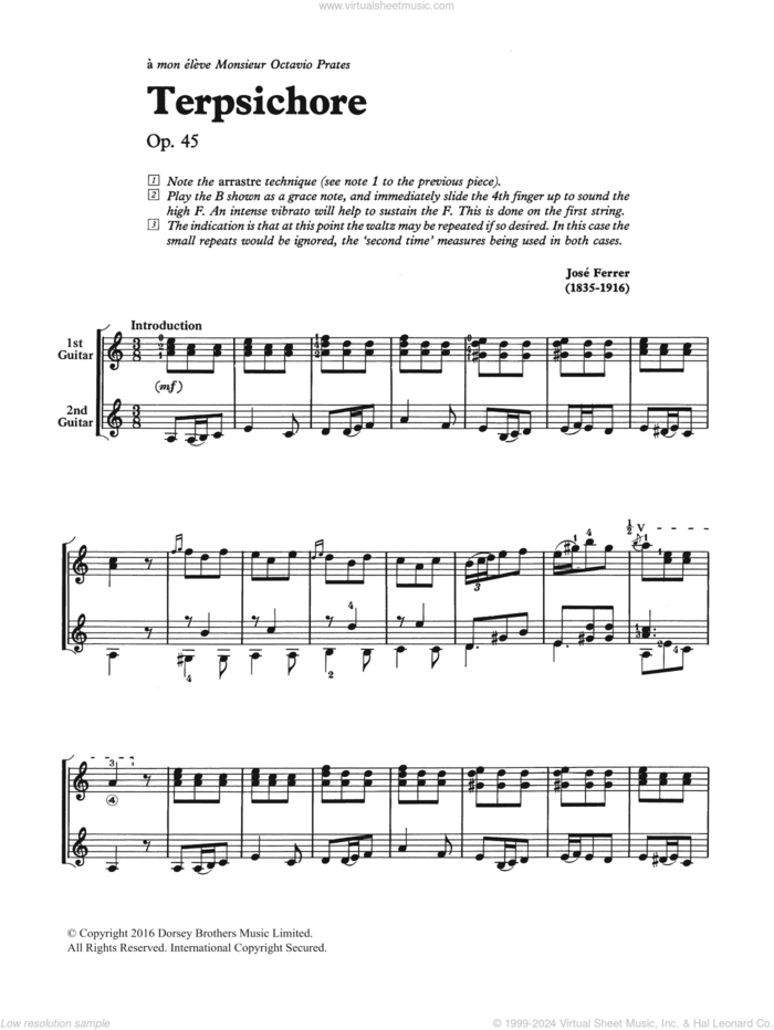 Terpsichore sheet music for guitar solo (chords) by Jose Ferrer and JosAA Ferrer, classical score, easy guitar (chords)