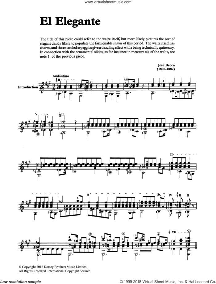El Elegante sheet music for guitar solo by Jose Broca and Jose Broca, classical score, intermediate skill level