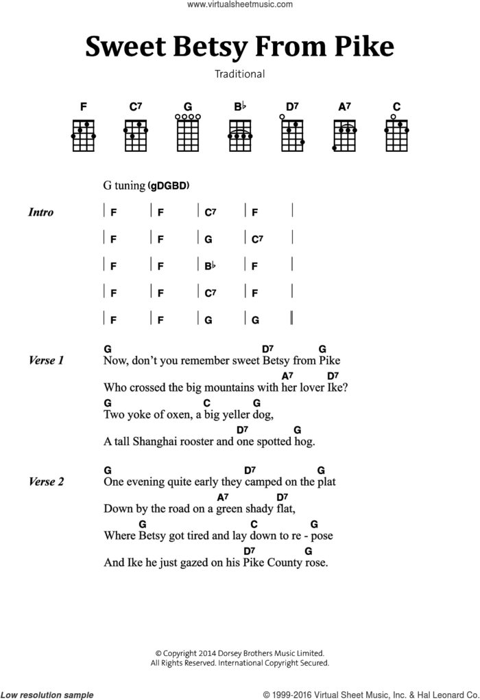 Sweet Betsy From Pike sheet music for voice, piano or guitar, intermediate skill level