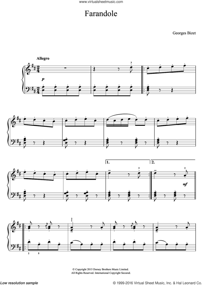 Farandole (from 'L'Arlesienne') sheet music for piano solo by Georges Bizet, classical score, easy skill level
