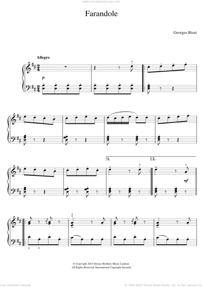 Farandole (from 'L'Arlesienne') sheet music for piano solo by Georges Bizet, classical score, easy skill level