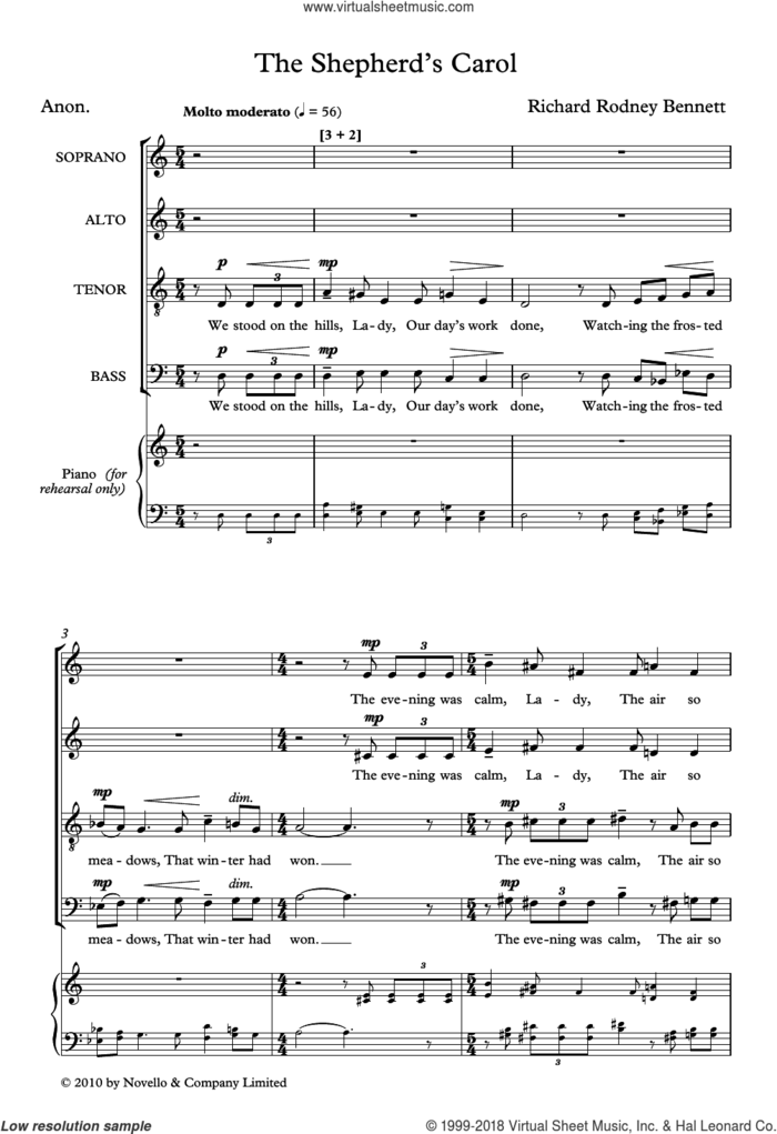 The Shepherd's Carol sheet music for choir (SATB: soprano, alto, tenor, bass) by Richard Bennett and Anon, classical score, intermediate skill level