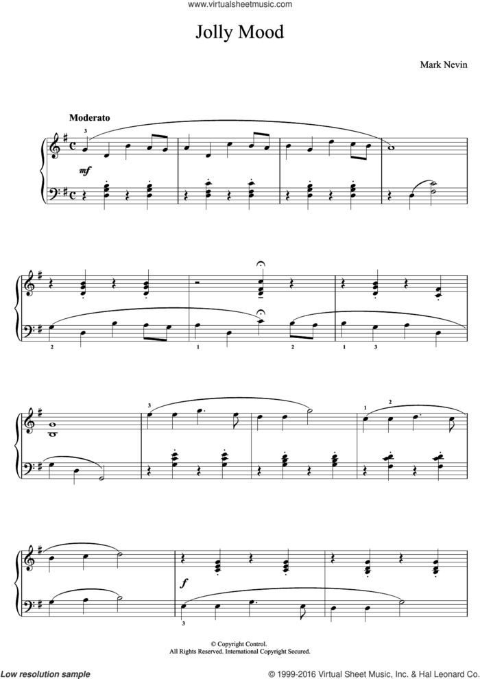 Jolly Mood sheet music for piano solo by Mark E. Nevin, classical score, easy skill level