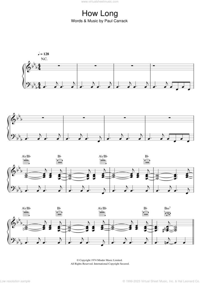 How Long sheet music for voice, piano or guitar by Ace and Paul Carrack, intermediate skill level