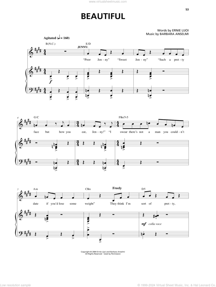 Beautiful sheet music for voice and piano by Barbara Anselmi & Brian Hargrove, Barbara Anselmi, Barbara Anselmi & Ernie Lijoi, Brian Hargrove and Ernie Lijoi, intermediate skill level