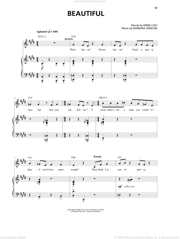 Beautiful (from It Shoulda Been You) sheet music for voice and piano by Barbara Anselmi & Brian Hargrove, Barbara Anselmi, Barbara Anselmi & Ernie Lijoi, Brian Hargrove and Ernie Lijoi, intermediate skill level