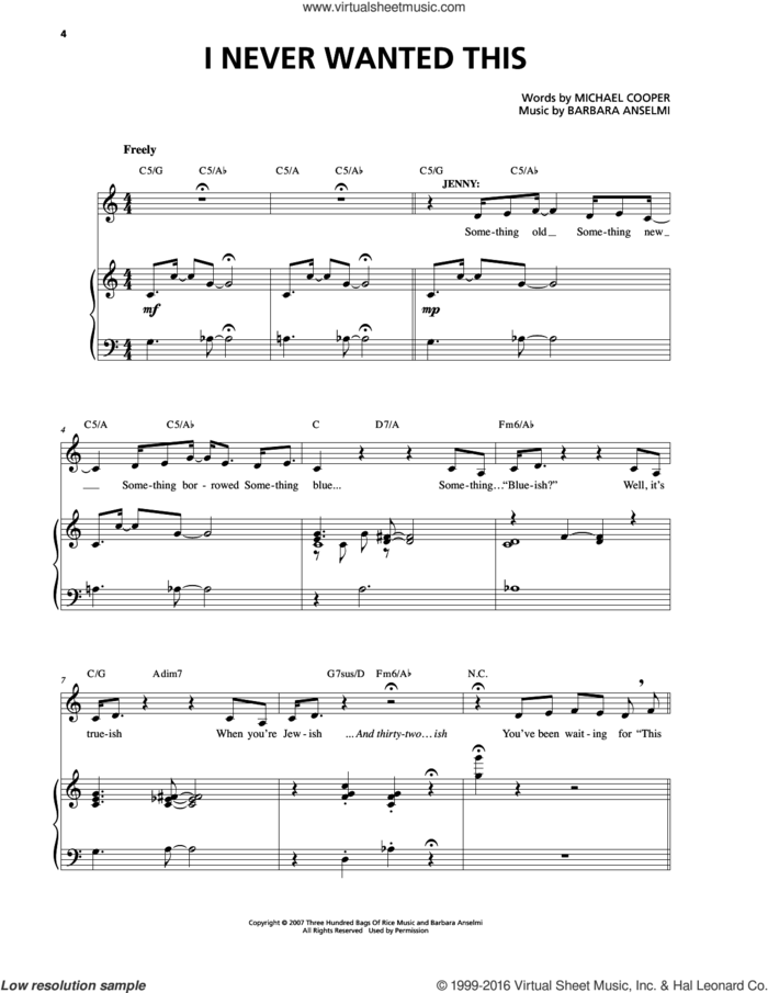 I Never Wanted This sheet music for voice and piano by Barbara Anselmi & Brian Hargrove, Barbara Anselmi, Barbara Anselmi & Michael Cooper, Brian Hargrove and Michael Cooper, intermediate skill level