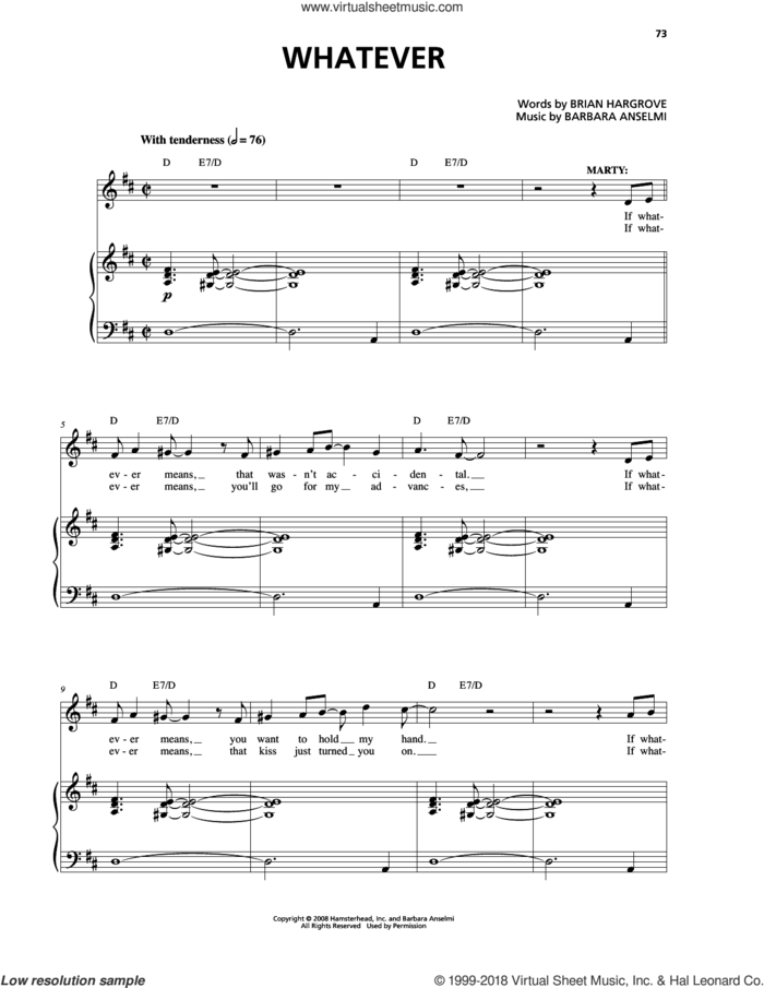 Whatever sheet music for voice and piano by Barbara Anselmi & Brian Hargrove, Barbara Anselmi and Brian Hargrove, intermediate skill level