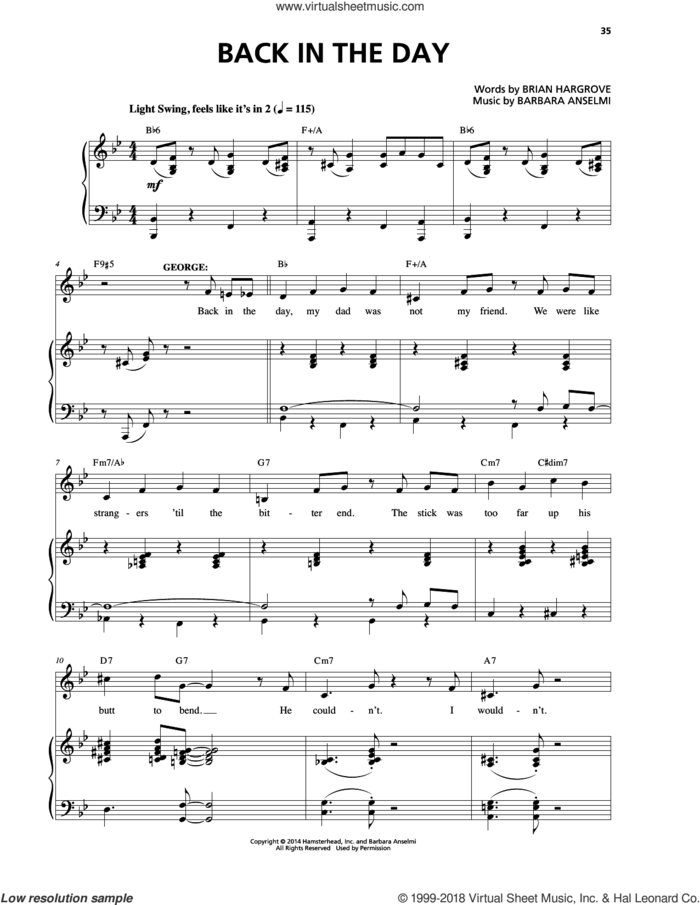 Back In The Day sheet music for voice and piano by Barbara Anselmi & Brian Hargrove, Barbara Anselmi and Brian Hargrove, intermediate skill level