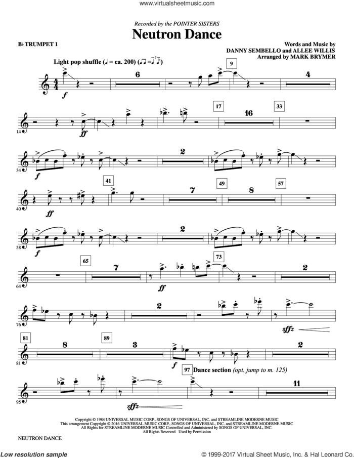 Neutron Dance (complete set of parts) sheet music for orchestra/band by Mark Brymer, Allee Willis, Danny Sembello and The Pointer Sisters, intermediate skill level