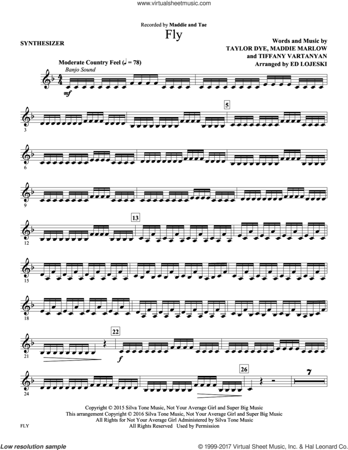 Fly (complete set of parts) sheet music for orchestra/band by Ed Lojeski, Maddie And Tae, Maddie Marlow, Taylor Dye and Tiffany Vartanyan, intermediate skill level