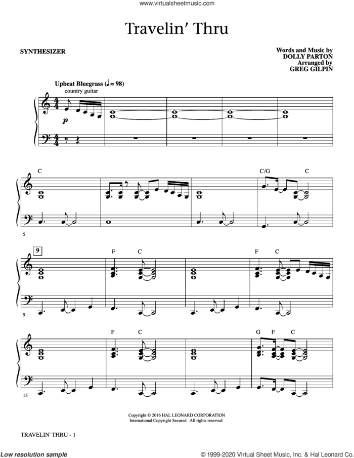 Travelin' Thru (complete set of parts) sheet music for orchestra/band by Greg Gilpin and Dolly Parton, intermediate skill level