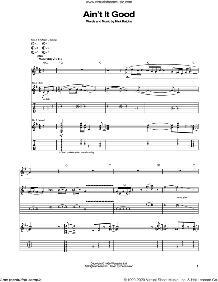 Ain't It Good sheet music for guitar (tablature) by Bad Company and Mick Ralphs, intermediate skill level