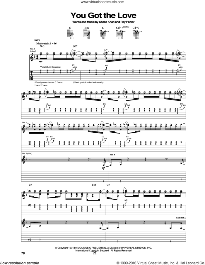 You Got The Love sheet music for guitar (tablature) by Rufus Featuring Chaka Khan, Chaka Khan and Ray Parker Jr., intermediate skill level