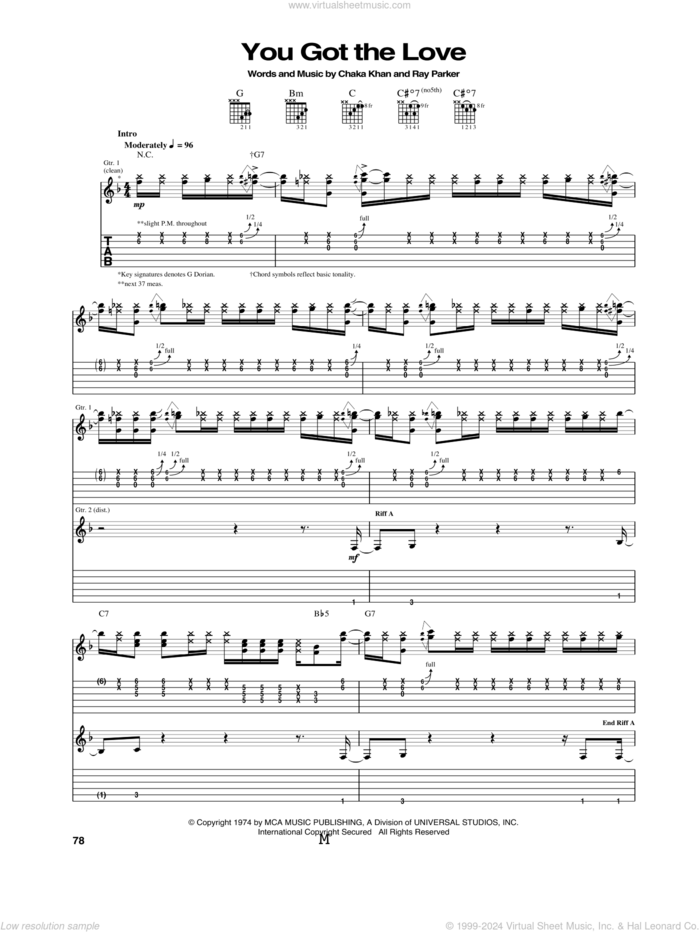 You Got The Love sheet music for guitar (tablature) by Rufus Featuring Chaka Khan, Chaka Khan and Ray Parker Jr., intermediate skill level