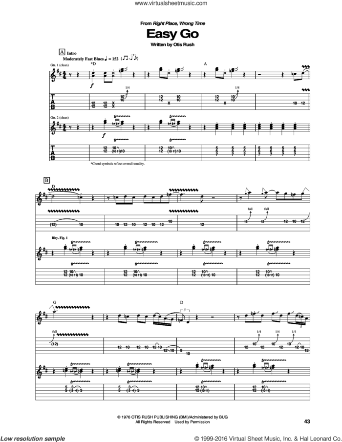 Easy Go sheet music for guitar (tablature) by Otis Rush, intermediate skill level