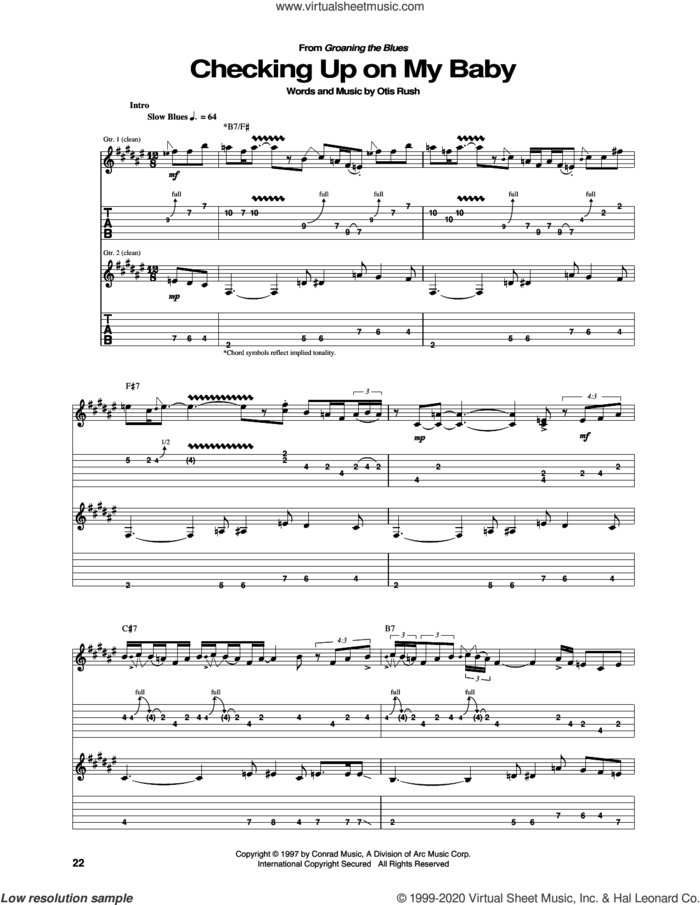 Checking On My Baby sheet music for guitar (tablature) by Otis Rush, intermediate skill level