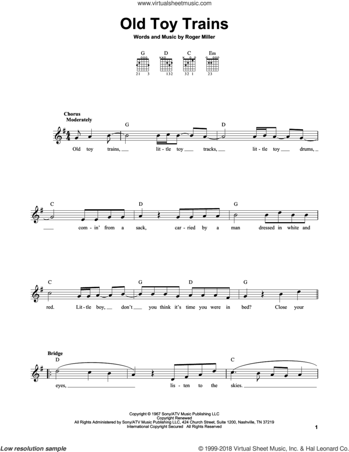 Old Toy Trains sheet music for guitar solo (chords) by Roger Miller, easy guitar (chords)