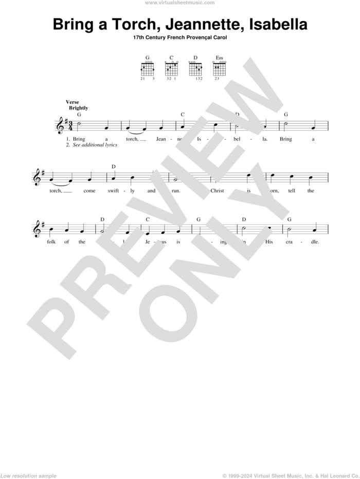 Bring A Torch, Jeannette, Isabella sheet music for guitar solo (chords) by Anonymous and Miscellaneous, easy guitar (chords)