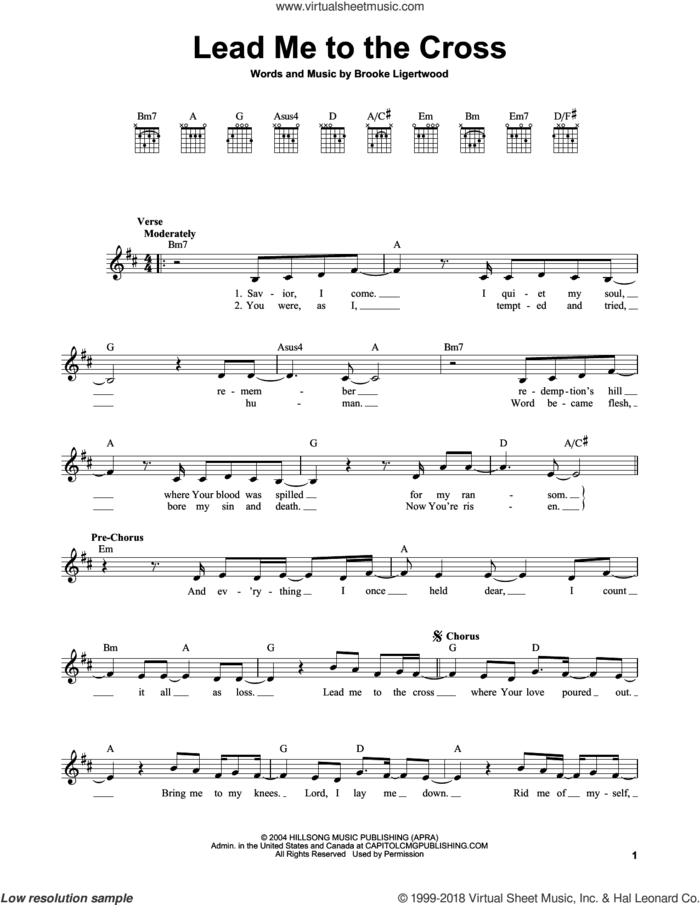 Lead Me To The Cross sheet music for guitar solo (chords) by Brooke Ligertwood, easy guitar (chords)