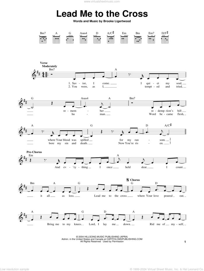 Lead Me To The Cross sheet music for guitar solo (chords) by Brooke Ligertwood, easy guitar (chords)