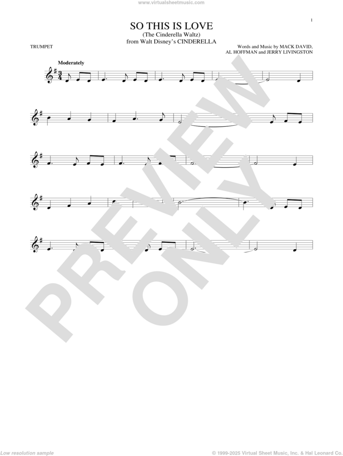 So This Is Love (from Cinderella) sheet music for trumpet solo by Al Hoffman, James Ingram, Jerry Livingston, Mack David and Mack David, Al Hoffman and Jerry Livingston, intermediate skill level