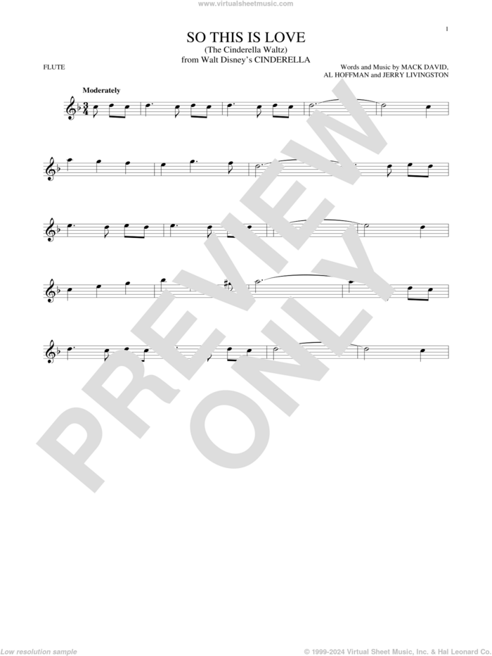 So This Is Love (from Cinderella) sheet music for flute solo by Al Hoffman, James Ingram, Jerry Livingston, Mack David and Mack David, Al Hoffman and Jerry Livingston, intermediate skill level