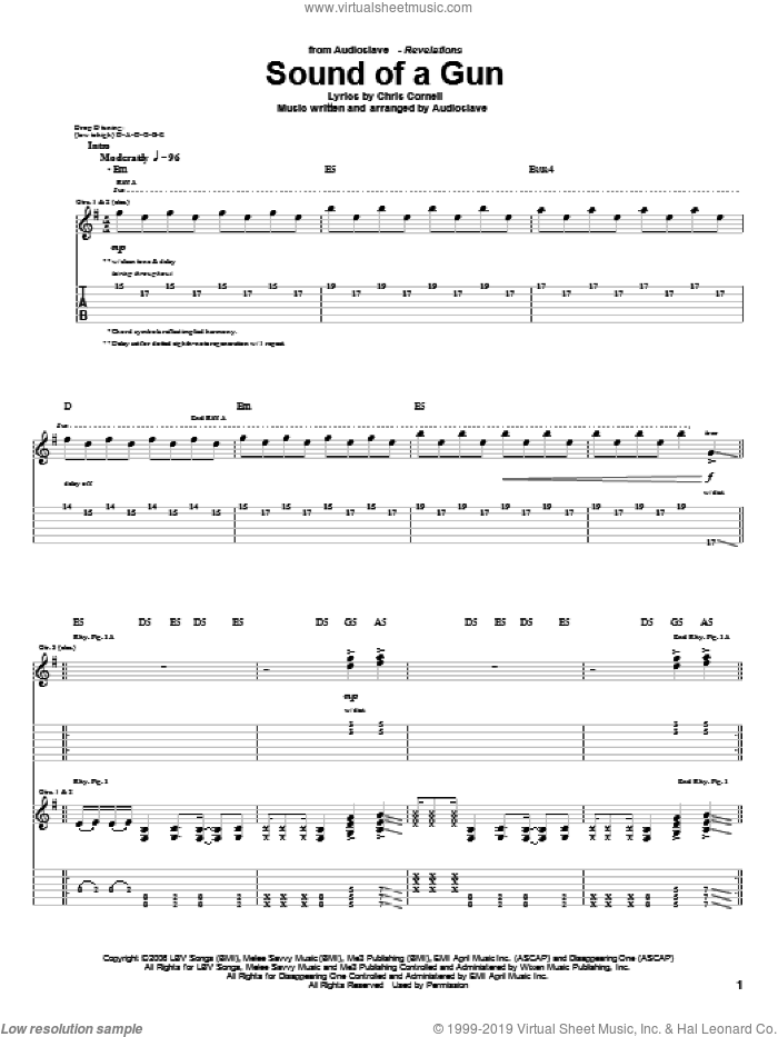Sound Of A Gun sheet music for guitar (tablature) by Audioslave and Chris Cornell, intermediate skill level