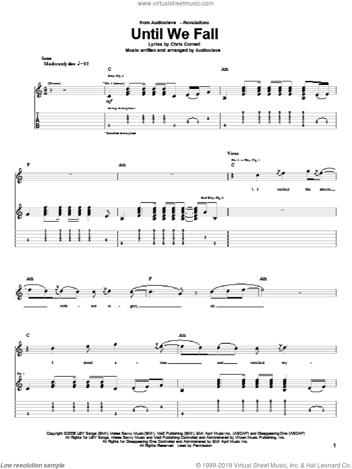 Until We Fall sheet music for guitar (tablature) by Audioslave and Chris Cornell, intermediate skill level