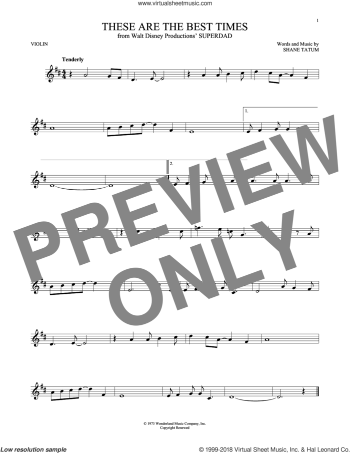 These Are The Best Times sheet music for violin solo by Shane Tatum, intermediate skill level