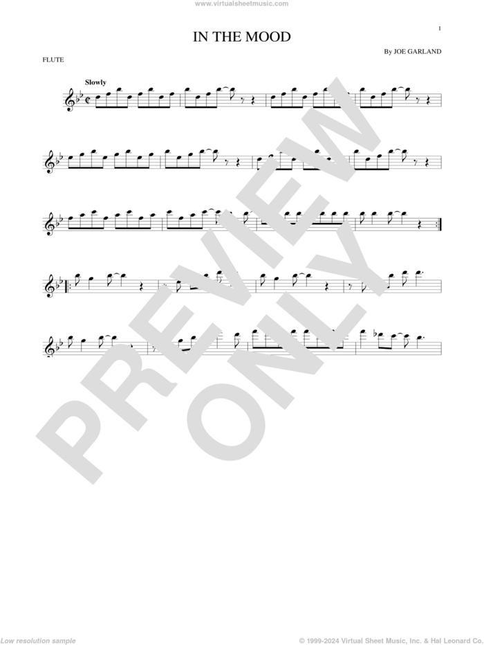 In The Mood sheet music for flute solo by Joe Garland and Glenn Miller & His Orchestra, intermediate skill level