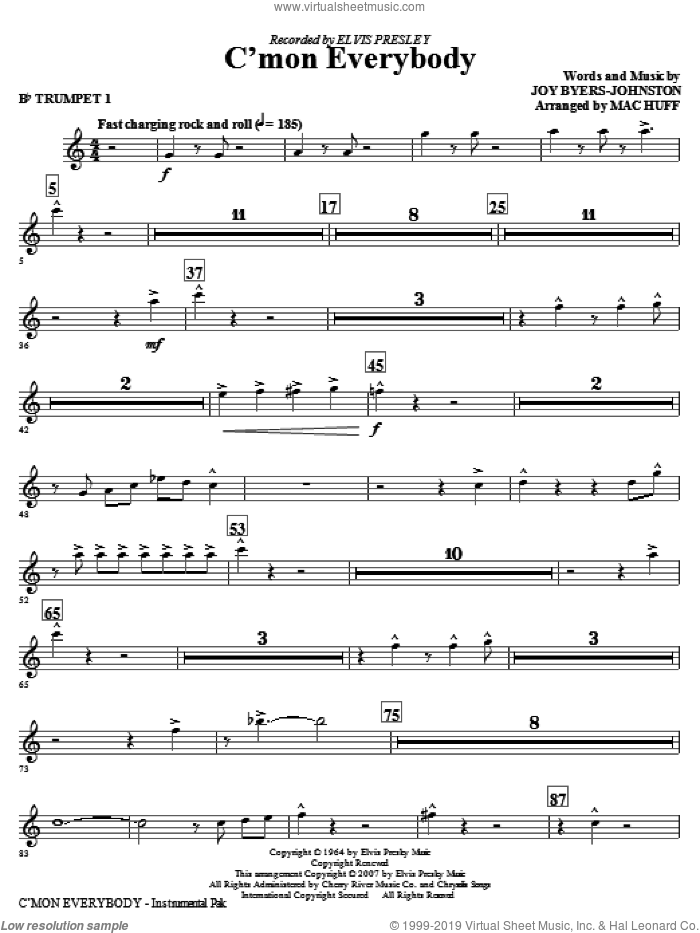 C'mon Everybody (complete set of parts) sheet music for orchestra/band by Elvis Presley and Mac Huff, intermediate skill level