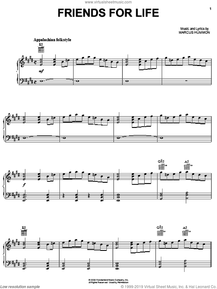 Friends For Life sheet music for voice, piano or guitar by One Flew South, The Fox And The Hound 2 (Movie) and Marcus Hummon, intermediate skill level