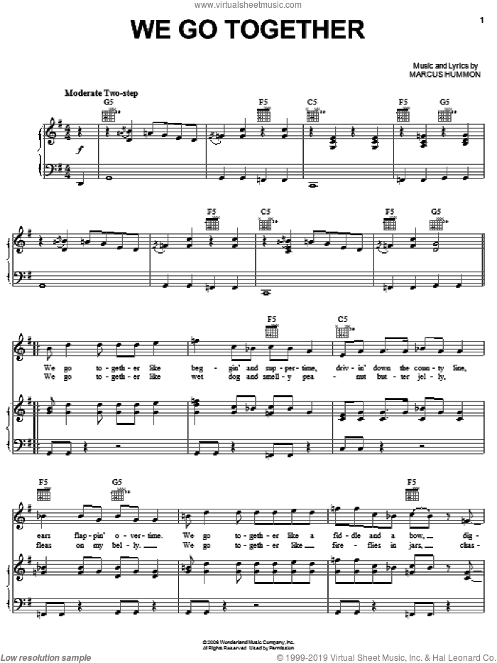 We Go Together sheet music for voice, piano or guitar by Little Big Town, The Fox And The Hound 2 (Movie) and Marcus Hummon, intermediate skill level