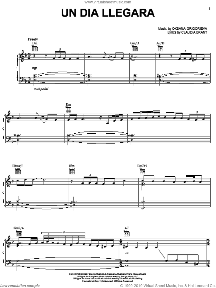 Un Dia Llegara sheet music for voice, piano or guitar by Josh Groban, Claudia Brant and Oksana Grigorieva, intermediate skill level