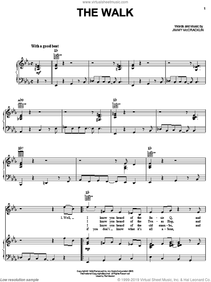 The Walk sheet music for voice, piano or guitar by Jimmy McCracklin, intermediate skill level