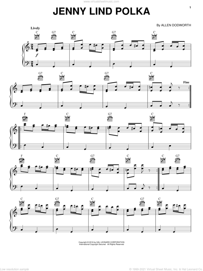 Jenny Lind Polka sheet music for piano solo by Allan Dodworth, intermediate skill level