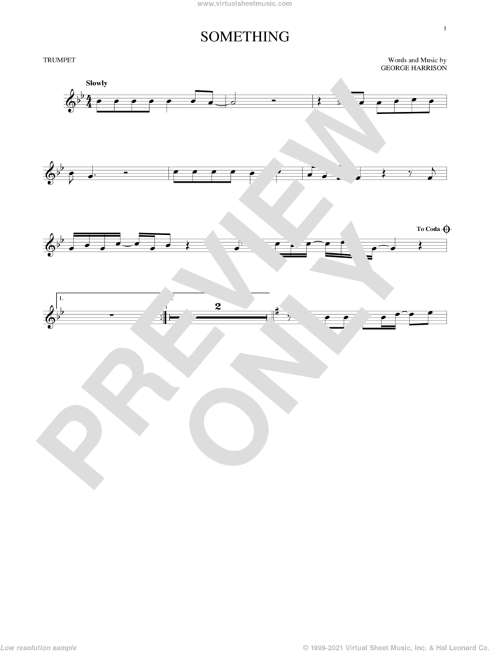 Something sheet music for trumpet solo by The Beatles and George Harrison, intermediate skill level