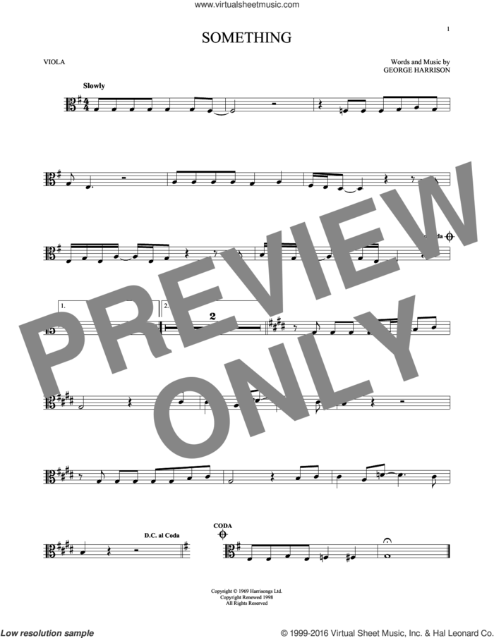 Something sheet music for viola solo by The Beatles and George Harrison, intermediate skill level