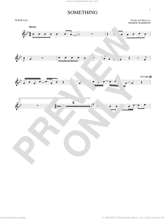 Something sheet music for tenor saxophone solo by The Beatles and George Harrison, intermediate skill level