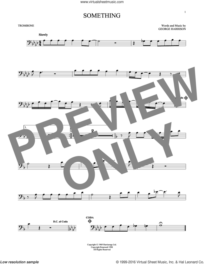 Something sheet music for trombone solo by The Beatles and George Harrison, intermediate skill level