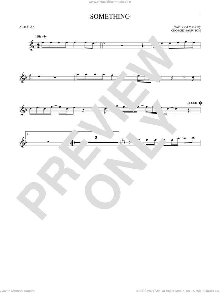 Something sheet music for alto saxophone solo by The Beatles and George Harrison, intermediate skill level